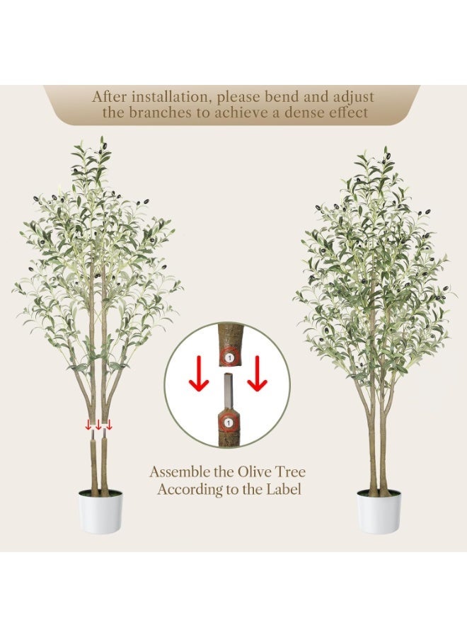**نبات زيتون اصطناعي في أصيص - شجرة حريرية بطول 6 أقدام (180 سم)، نبات مزيف مثالي في أصيص مع سلة من القش، لتزيين المنزل/المكتب/الحديقة الحديث داخليًا/خارجيًا وهدية لاستقبال المنزل الجديد** - Image 2